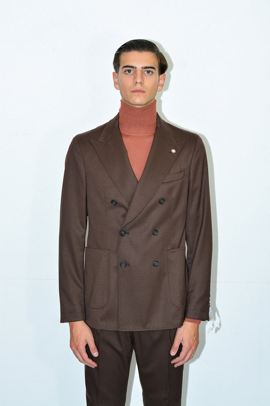 Giacca doppiopetto in flanella di lana stretch