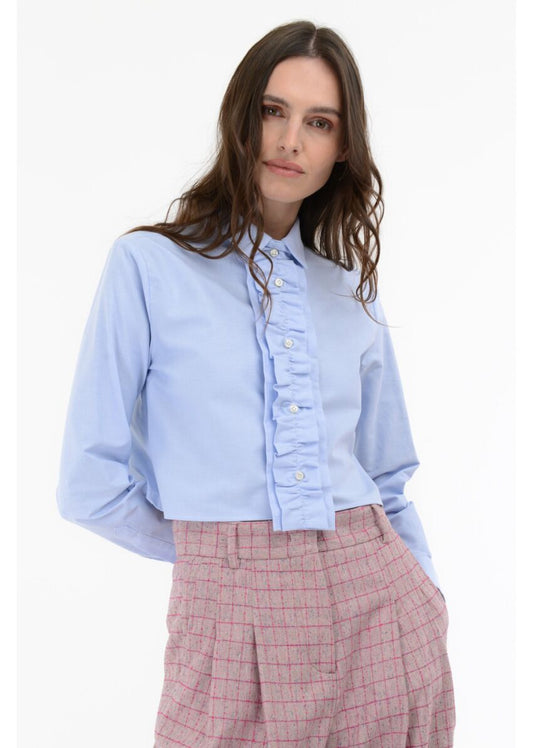 Camicia cropped rouches cotone oxford - Manuel Ritz