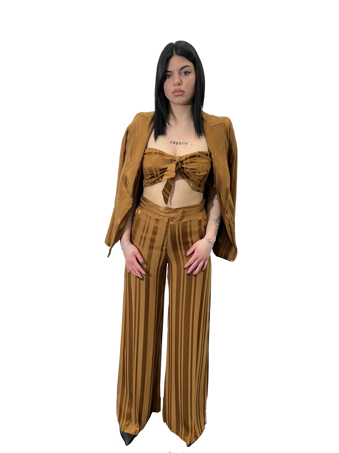 Pantalone ampio a righe in raso - LA KORE