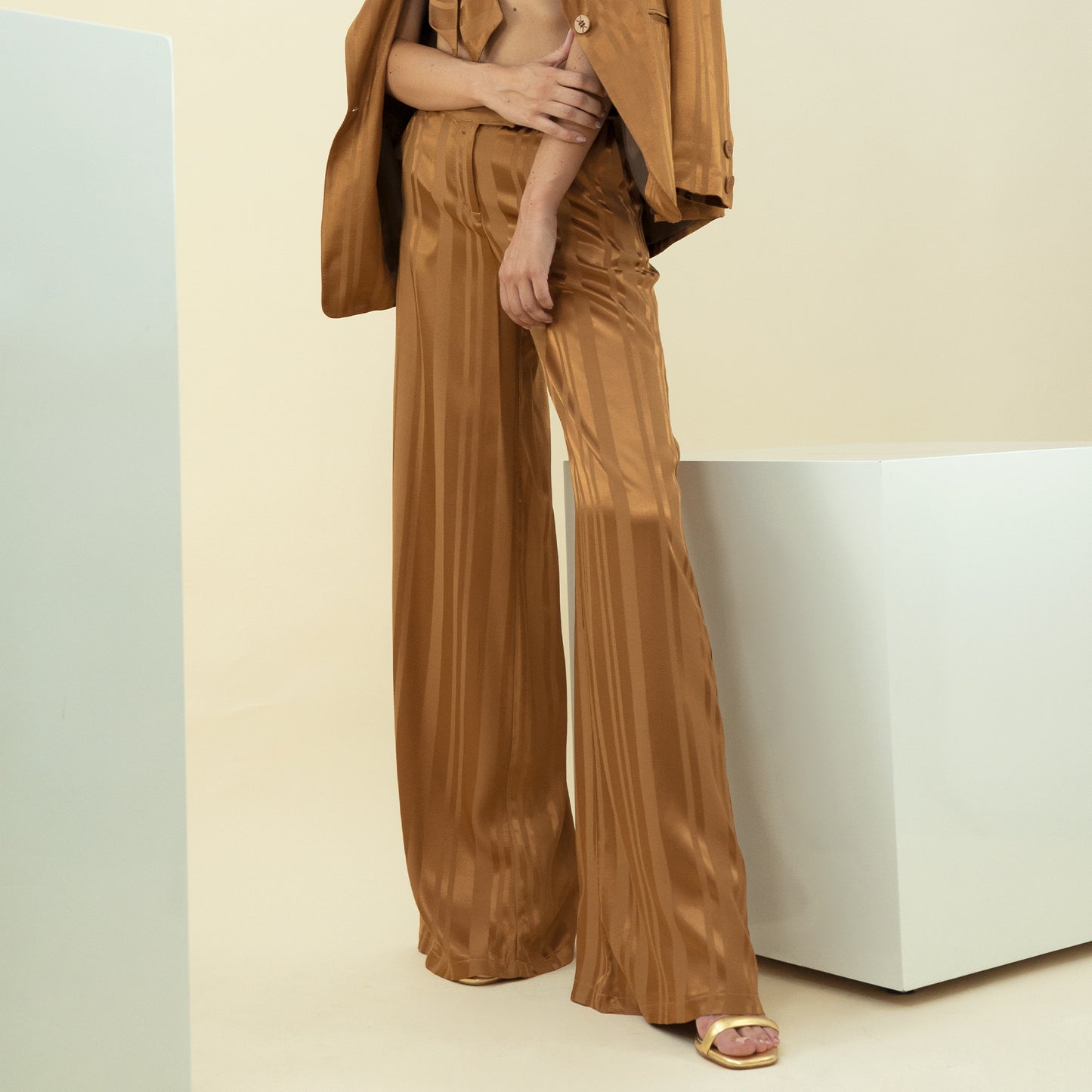 Pantalone ampio a righe in raso - LA KORE