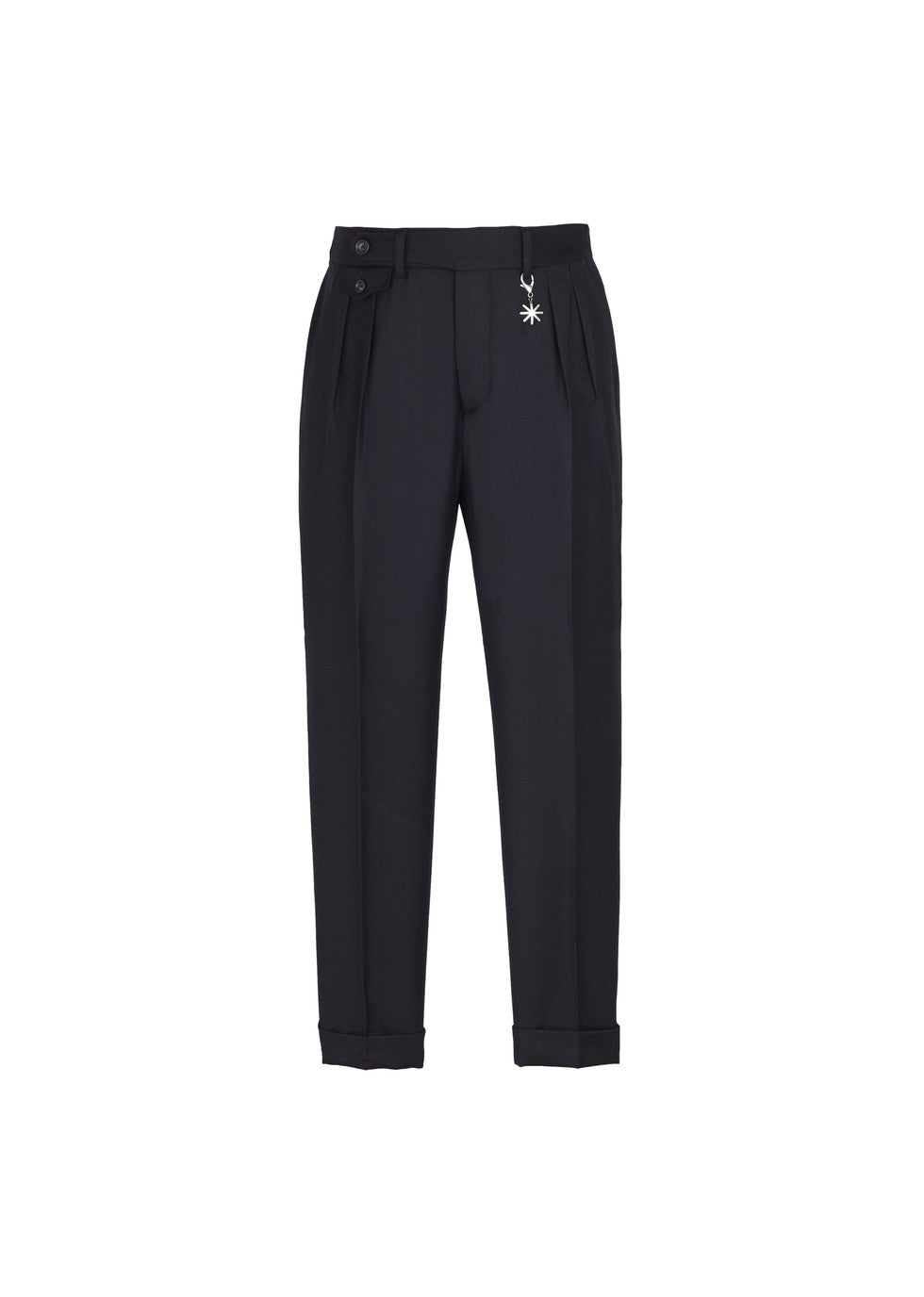 Pantalone doppia pinces baggy flanella di lana stretch - Manuel Ritz